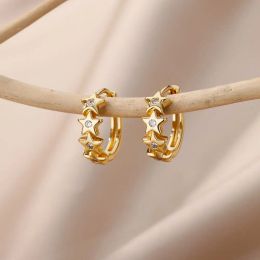 Clips Mini Zircon Star Hoop Earrings For Women Gold Plated Stainless Steel Earrings Korean Fashion Ear Buckle Jewellery Accessories Gift