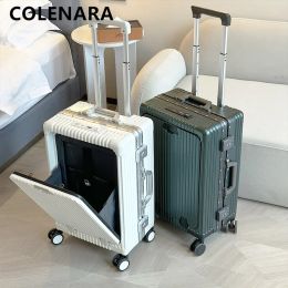 Luggage COLENARA 18"20"24 Inch New Suitcase Boy Front Open Multifunctional Trolley Case Aluminium Frame Boarding Box Rolling Luggage