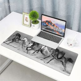 Pads Mouse Pad Gamer Black And White Horse XL Custom Computer Home HD Mousepad XXL Playmat Soft Carpet Office Laptop Mouse Mats