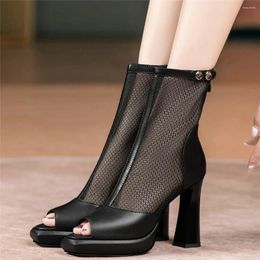Boots Summer Platform Pumps Women Genuine Leather High Heel Ankle Female Hollow Top Peep Toe Gladiator Sandals Casual Shoes