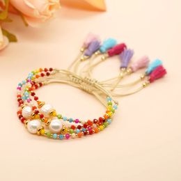 Strands Go2boho Bohemian Crystal Bead Bracelet Pearl Beads Rainbow Gemstone For Women Handmade Adjustable Tassel Chain Fashion Jewellery