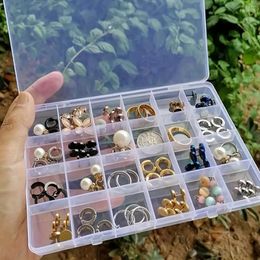 Jewelry Pouches 1pc 24 Compartments Clear Box Plastic Organizer Storage Container With Adjustable Dividers For Crafts Beads