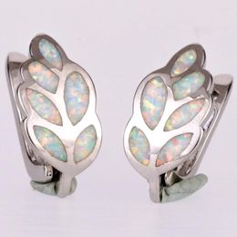 Hoop Earrings KONGMOON Nature Leaf Shape White Fire Opal Jewellery For Women Leverback