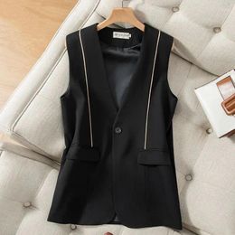 Women's Vests 2024 Spring Summer Blazer Korean Vest Slim Sleeveless Jacket Fashion V-neck Lined Coat Single Buckle Suit Outwear