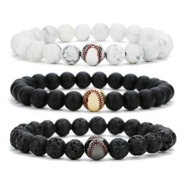 Strands Minimalist Baseball Bracelet Unisex Natural Lava Onyx Stone Braslet Beaded Meditation Yoga Braclet Pulsera Homme Accessories