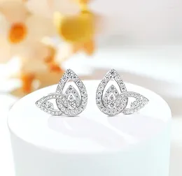 Stud Earrings Leaf 925 Silver Versatile White Diamond Set With High Carbon Diamonds For Sweet And Women