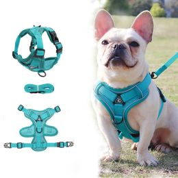 Harnesses No Pull Dog Harness and Leash Set Adjustable Puppy Small Dogs Vest Cats Reflective Chest Back Dog Walking Strap French Bulldog