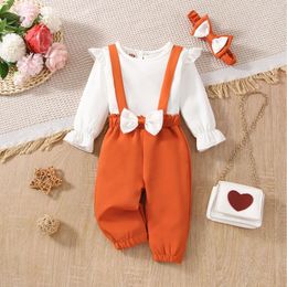 Clothing Sets Girls Sweatsuits Size 14-16 Born Infant Baby Autumn Long Ruffle Sleeve Tops Pullover Suspender 3 Piece Outfits