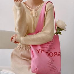 Shopping Bags Korean Version Large Capacity Casual Shopper Bag Fashion School Harajuku Girl Shoulder Letter Canvas Grocery Handbag