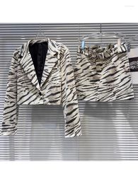 Work Dresses HIGH STREET Est 2024 Designer Runway Suit Set Women's Sequin Tiger Patterned Jacket Skirt