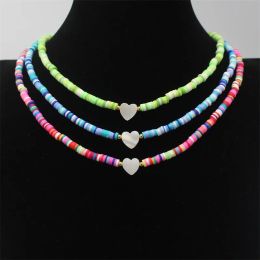 Necklaces Fashion Boho Natural Heart Shell Beads Choker 4mm Colourful Polymer Clay Pendant Necklace Handmade Beach Female Jewellery Gift