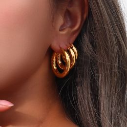 Earrings E.B.belle 30mm Solid Stainless Steel 18K Gold Plated Round Loop Hoop Earrings For Women Tarnish Free Minimalist Hoops Earring