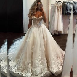 luxurious Glitter On Flower Lace Wedding Dresses Off Shoulder Princess Wedding Dress For Bride Women A Line Bridal Gown