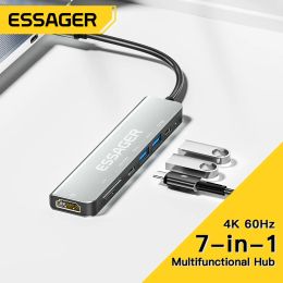 Hubs Essager 7 in 1 USB C Hub PD 78W USB 2.0 Type C to HDMICompatible Laptop Dock Station For Laptop Macbook High Speed Splitter Box
