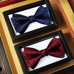 Flash Diamond bling highquality fashion Navy Blue wedding Groom man ee mens bow tie high quality 240415