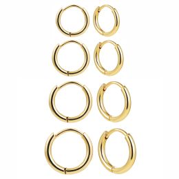 Earrings 4pair/Lot 6/8/10/12mm Stainless Steel Round Circle Hoop Earrings for Women Gold Colour Tiny Helix Hoops Ear Piercing Loop Ring