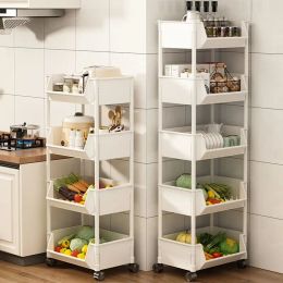 Racks Kitchen Shelves Household Floor Multilayer Fruit and Vegetable Baskets Movable Spices Sundries Storage Trolley