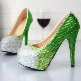 Dress Shoes 2024 Women Crystal Wedding Bride Green Gradual Fashion Rhinestone Party Platform Super High Heels Pumps