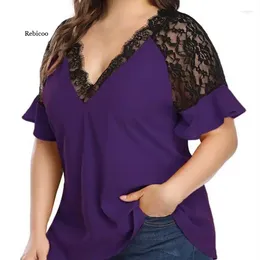 Women's T Shirts Ladies Fashion Lace Blouse Shirt Loose Sexy V-Neck Tops Casual Autumn Winter Female Women Short Sleeve Blusas Pullover