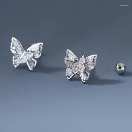 Stud Earrings Simple 925 Sterling Silver Zircon Double Layer Three-dimensional Butterfly Thread Fashion Women's Party Jewelry