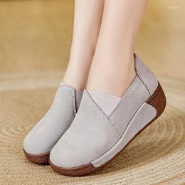 Casual Shoes Loafers For Women Fashion Low Top Rocking Cow Suede Comfortable Sneakers Height Increasing Walking