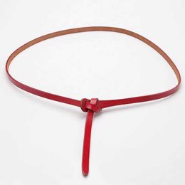 Waist Chain Belts New Hot Selling Womens Genuine Leather Thin Belt Versatile Casual Buckle Free Knot Belt with Sweater Dress Decorative Strap Y240422