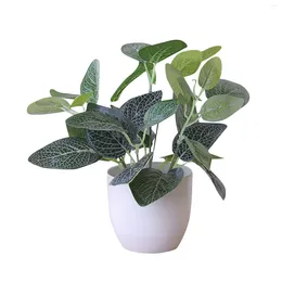 Decorative Flowers Faux Plants Potted Artificial Pot Fake Green Plant Bonsai White Round Office Home Kitchen Table Indoor Decor House