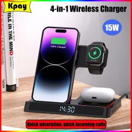 Chargers 4 in 1 Foldable Wireless Charger Stand For IPhone 14 13 12 11 Samsung Apple Watch Airpods Pro iWatch Fast Charging Dock Station