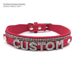 Necklaces Luxury Rhinestone Letters Custom Choker Collar Necklace Men Women Red Soft Leather Customised Name Cosplay Sexy Party Jewellery