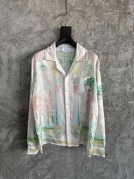 Men's Casual Shirts Men Fancy Prints Long Sleeve Silk Shirt