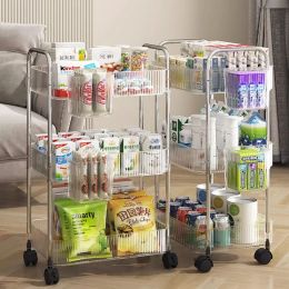 Racks Kitchen storage basket floor moving multilayer rack for snacks vegetables transparent trolley storage rack