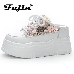 Slippers Fujin 8cm Air Mesh Synthetic Slip On Platform Wedge Women ROME Pumps Summer Slipper Fashion Sandal Bling Chunky Sneakers Shoes