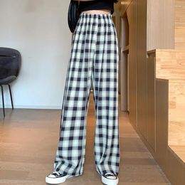 Women's Pants Light Green Blue Grid Purple Pink Yellow Harajuku Oversize Trousers Female Korean Style High Waist Checkered Wide Leg