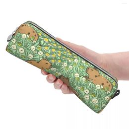 Capybaras Meadow In Green And Yellow Pencil Case Nature Animal Square Pen Box Students Cute Large Back To SchoolPencil Cases