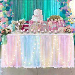 Table Skirt 1pc Birthday With LED Gender Reveal Baby Shower Tutu Wedding Banquet Evening Cocktail Party Decoration