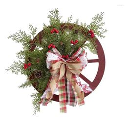 Decorative Flowers Wreaths Christmas Party Wreath With Red Berries And LED Light Pine Cone For Door Wall Porch Window Home Decoration