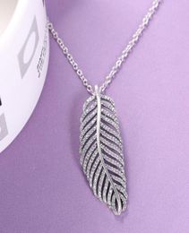 Wholesale-Light Feather CZ Diamond Necklace for 925 Sterling Silver High Quality Ladies Pendant Necklace with Original Box5383933