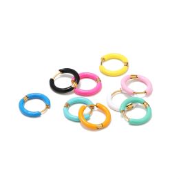 Earrings 1 Pair Stainless Steel Candy Colour Enamel Hoop Earrings Women Kids Earrings Gifts Fashion Children Jewellery Huggie Wholesale