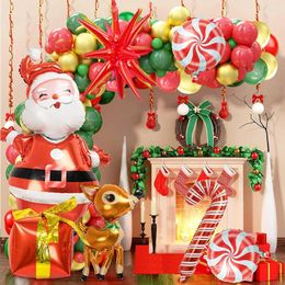 Party Decoration 124Pcs Christmas Balloons Garland Arch Kit Santa Claus Elk Cane Candy Holiday Year Winter Decoratio