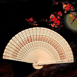 Decorative Figurines Hollow Carved Folding Fan Chinese Style Wooden Bamboo Vintage Antiquity Hand Party Wedding Decoration Crafts Home Decor