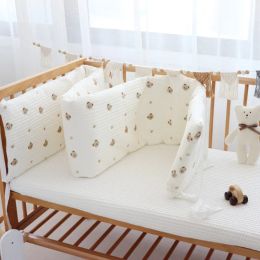 sets Baby Cot Side Bumper Newborn Crib Cotton Waffle Bear Embroidered Infant Bed Fence Protector Baby Bedding Bumpers 28x200cm