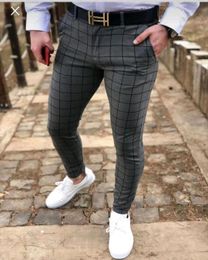 Men's Pants Men's Casual Skinny Pants with Small Checkered Feet Men Clothing for Spring