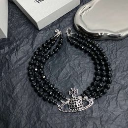 24ss designer necklace Empress Dowager Three Layers of Pearl and Black Agate Necklace Collar Chain Advanced Design Light Girl chains for necklace gemstone pendants