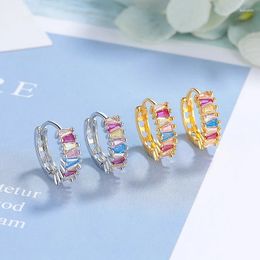 Hoop Earrings Cute 925 Silver For Women Jewellery Fashion Coloured Zircon Geometry Ear Buckle Girlfriend Gift KOFSAC