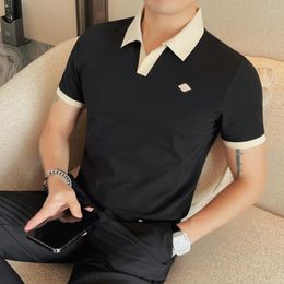 Men's Polos High Quality Patchwork Polo Shirt For Men Summer Short Sleeve Casual T-shirts V-neck Business Social Tee Tops Clothing