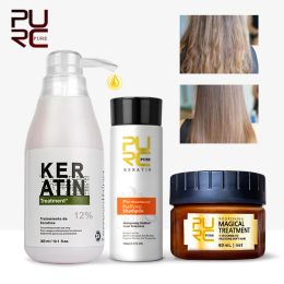 Wigs Purc Professional Keratin Hair Treatment Set Brazilian Hair Straightening Cream Smoothing Shampoo Magic Hair Mask Care 3 Pcs