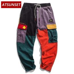 ATSUNSET Color Stitching Cargo Pants Pocket Casual Streetwear Harajuku Sweatpants Male Hip Hop Trousers 240410