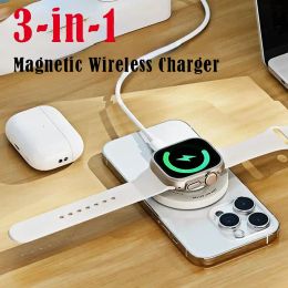 Chargers 3 in 1 15W Magnetic Wireless Charger for iPhone 13 14 Pro Max Fast Wireless Charging For AirPods Smart Watch Ring Phone Holder