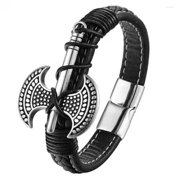 Charm Bracelets Personality Axe Men's Bracelet Genuine Leather Stainless Steel Handmade Braided Vintage Punk Jewellery Pulseras Gift