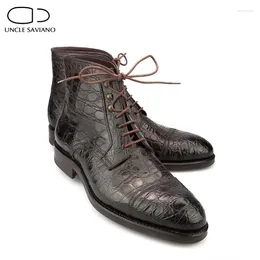 Boots Uncle Saviano Lace Up Solid Winter Mens Shoes Work Add Velvet Fashion Designer Men Non-Slip Genuine Leather
